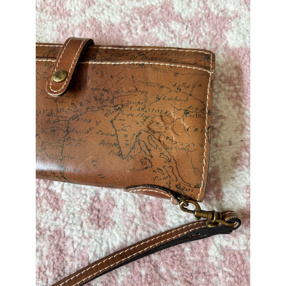 Patricia Nash Vintage Map Leather Wristlet Wallet Tan Brown Organizer - Picture 2 of 4